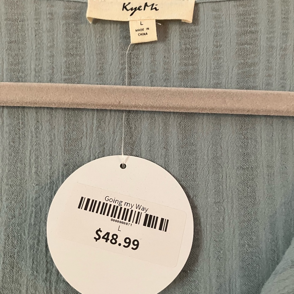 Brand new with tags Kye Mi  size large gauze women’s top 21 inches pit to pit